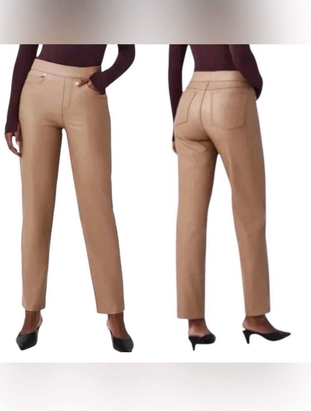 SPANX Slim Straight Faux Leather Pants in Toffee Tan Medium